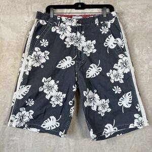 No Boundaries Shorts Mens 34 VTG Y2K Hawaiian Canvas‎ Baggy Skate Hip Hop Floral